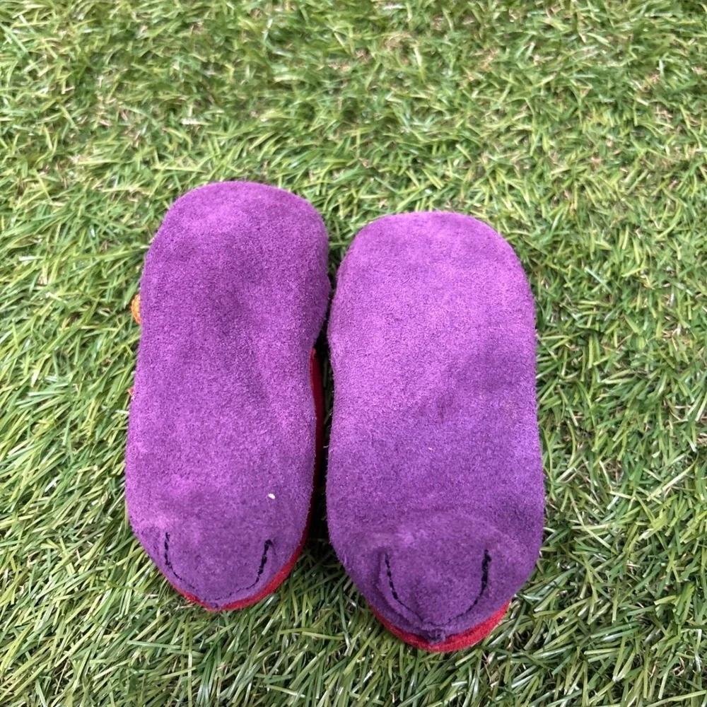 Unbranded Moccasin Slippers Kids Size 0-6 mo Red‎ Purple Beaded Suede Excellent